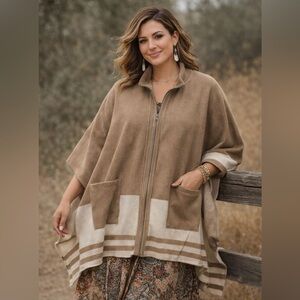Lane Bryant NWT Fleece Poncho Cape Shawl Zip Up Cardigan Sweater